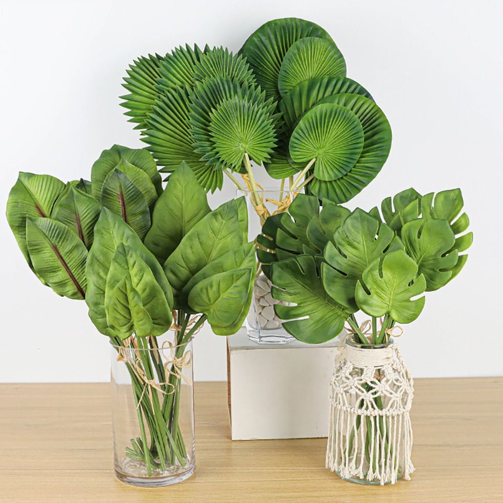Desk Setup Photo - 3PCS Vivid Green Artificial Palm Leaves