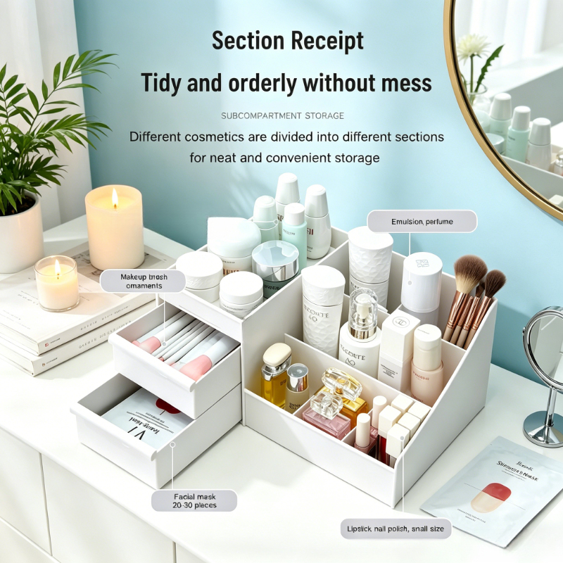 Desk Drawer Unit - Desktop White Plastic Makeup Storage with