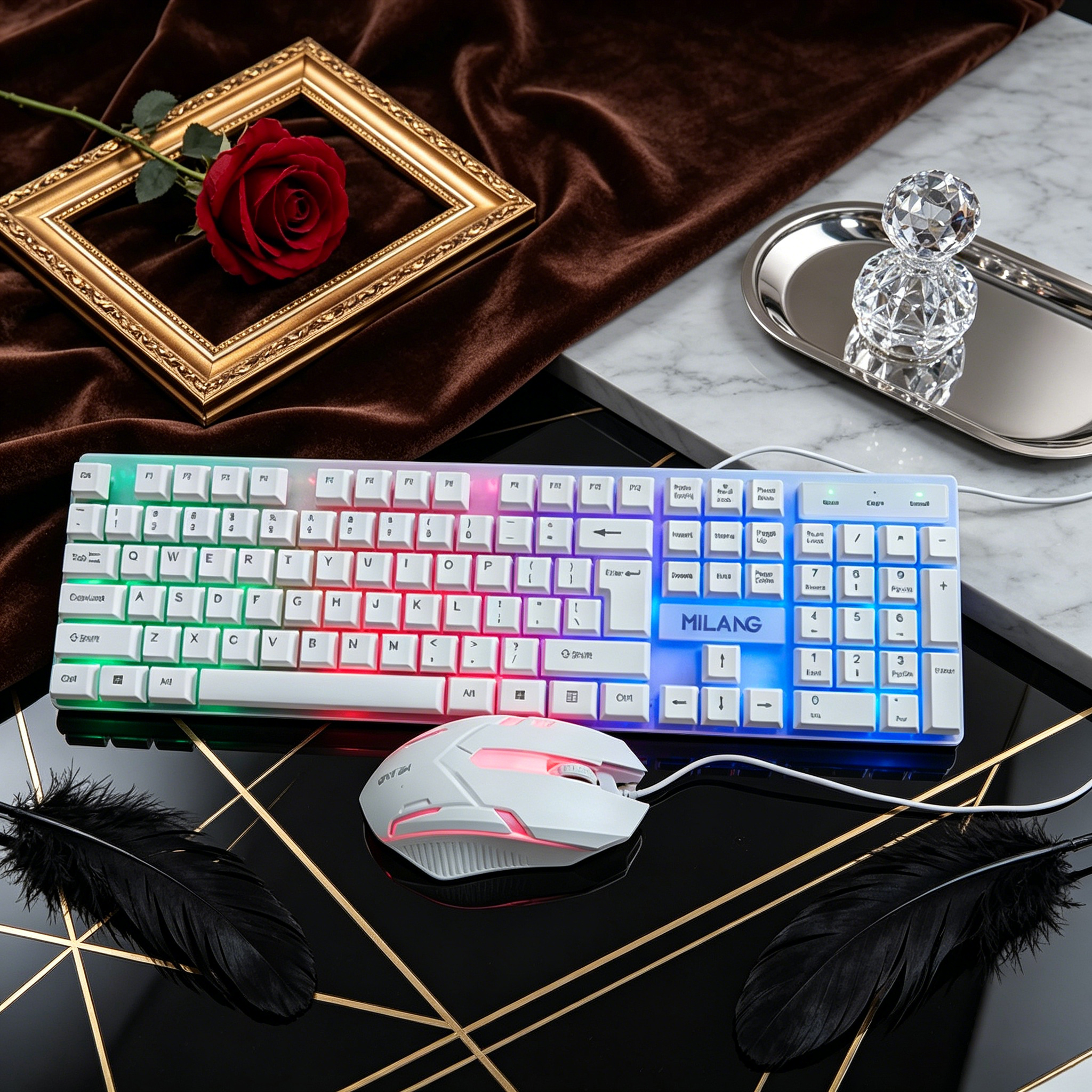 Wired RGB Backlit Keyboard Mou - Work Desk Home Setup review and price