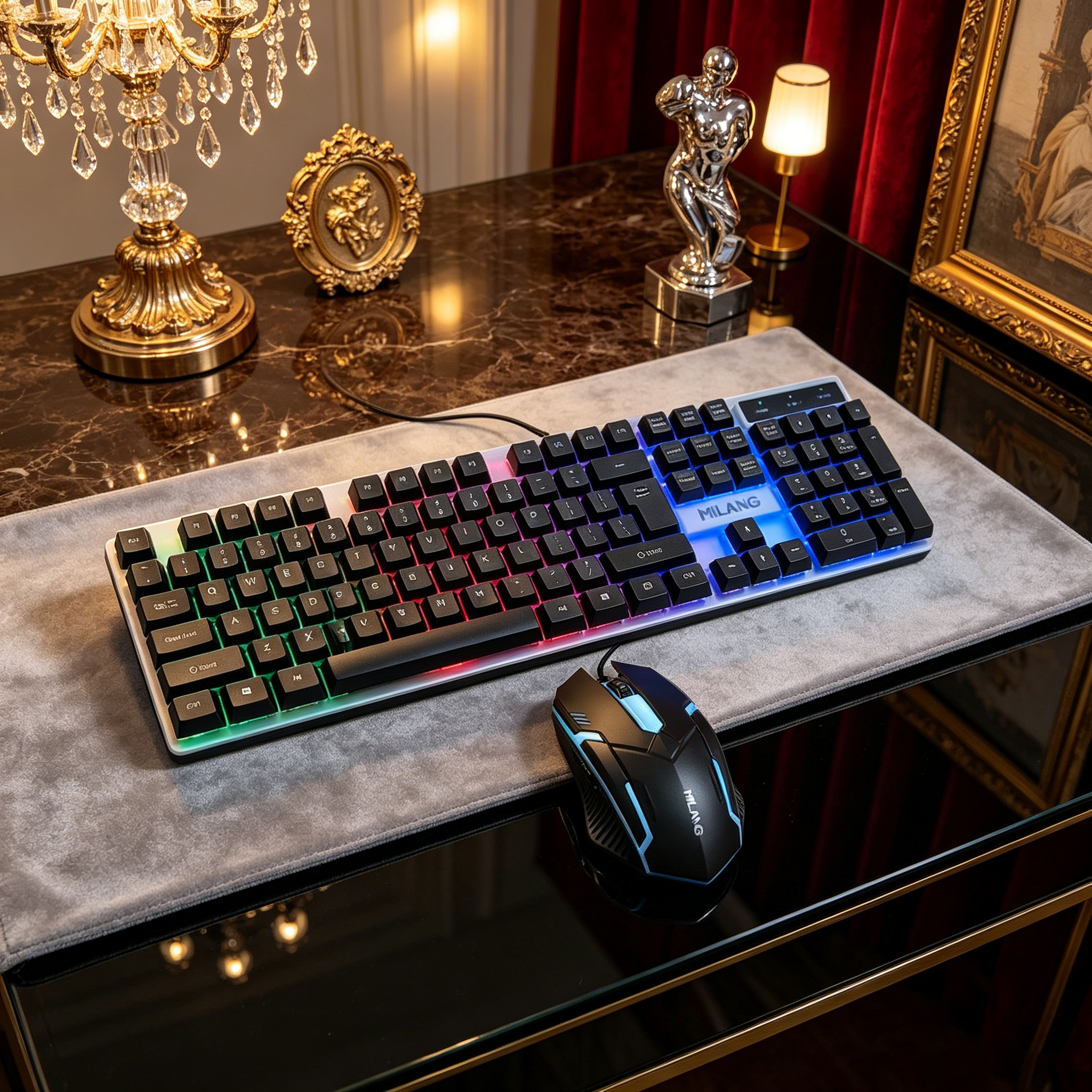 Wired RGB Backlit Keyboard Mou - Work Desk Home Setup review and price