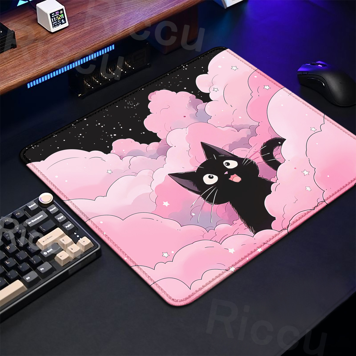 Kawaii Black Cat Mousepad 18x2 - Korean Desk Setup review and price