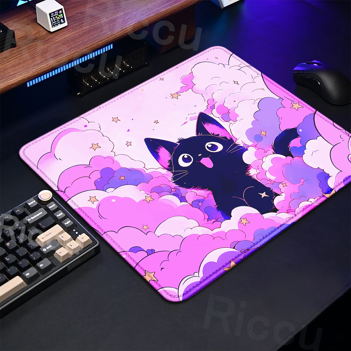 Kawaii Black Cat Mousepad 18x2 - Korean Desk Setup review and price