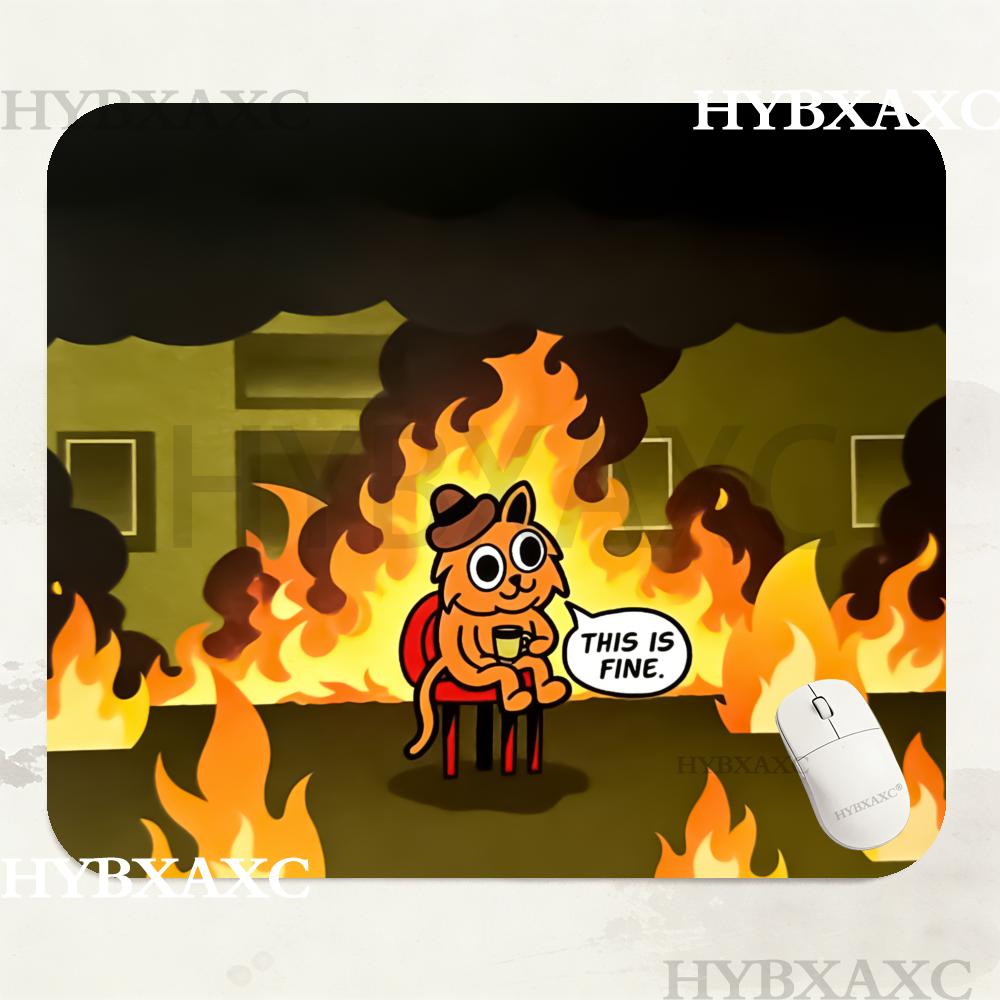 HYBXAXC This Is Fine Cat Meme  - Work Desk Home Setup review and price