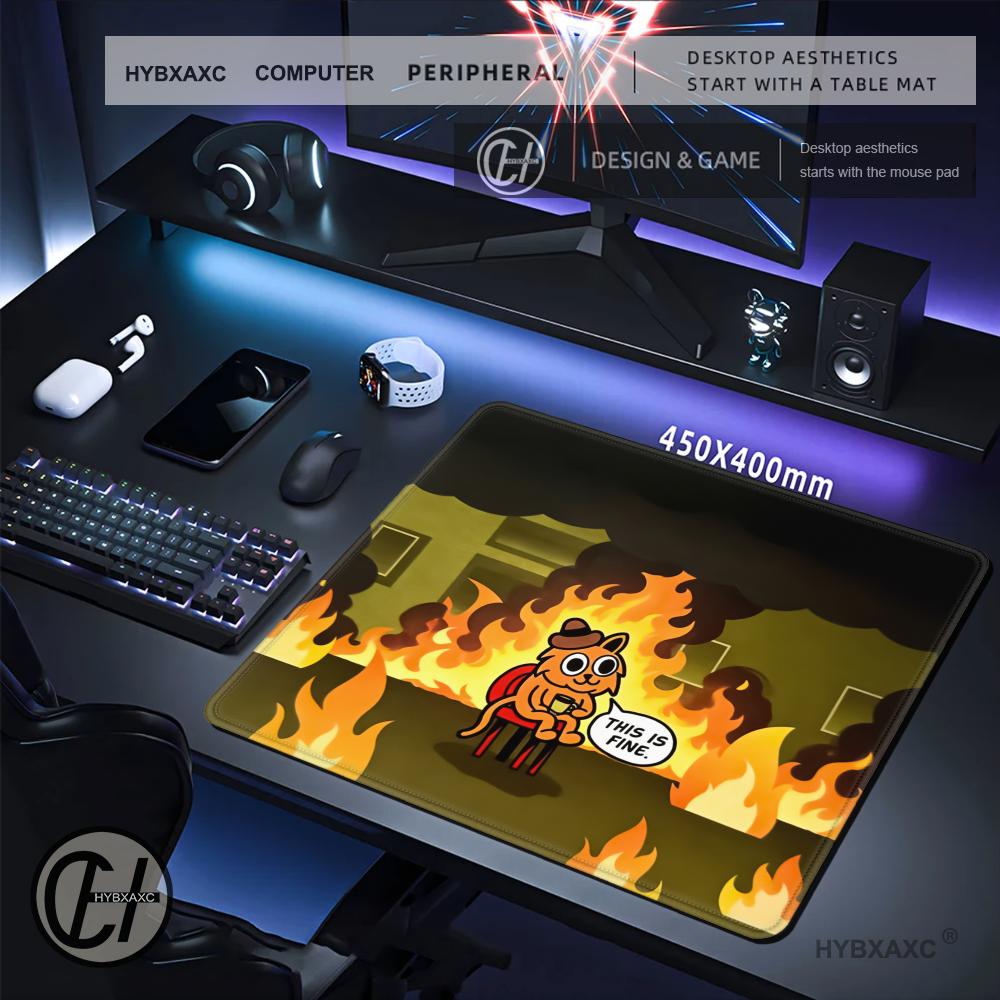 HYBXAXC This Is Fine Cat Meme  - Work Desk Home Setup review and price