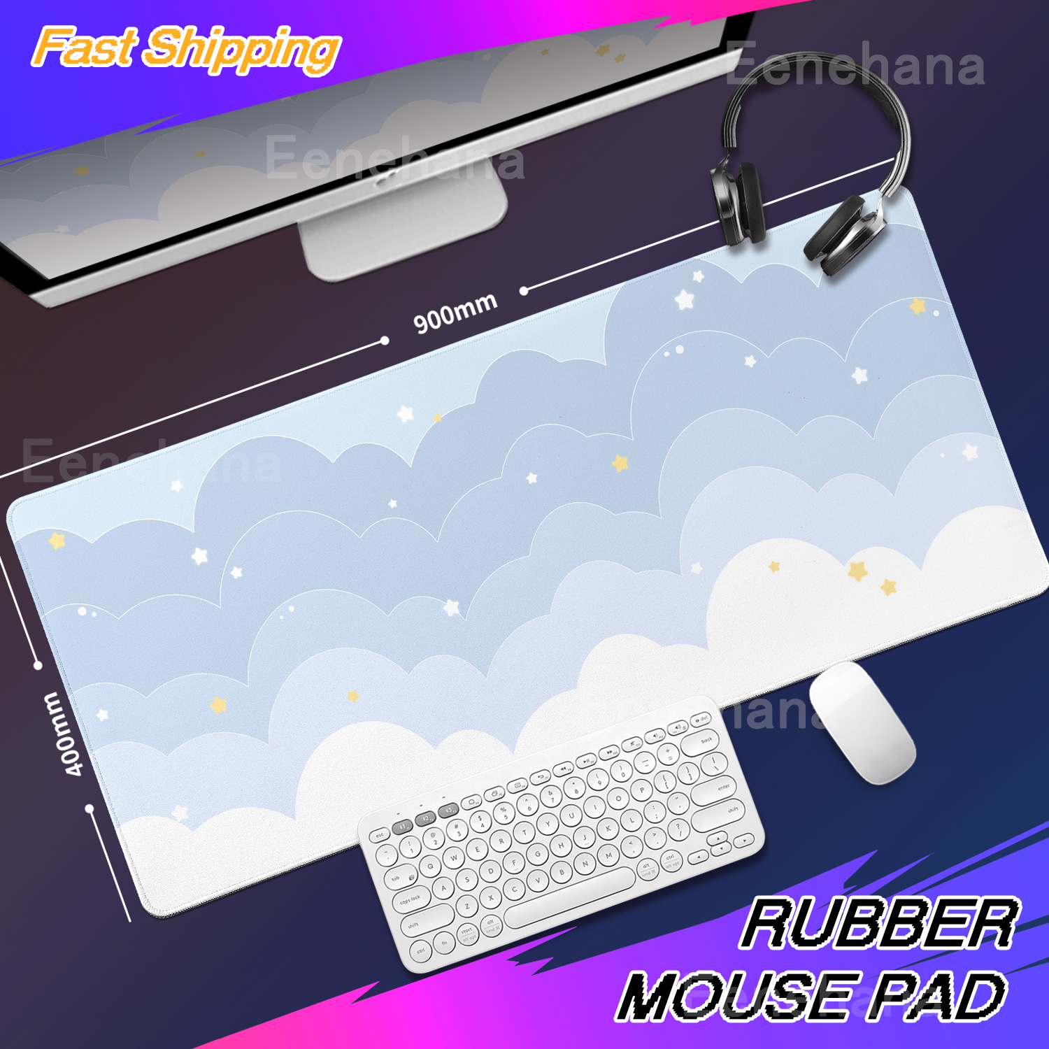 Light Blue Pink Clouds Desk Ma - Korean Desk Setup review and price