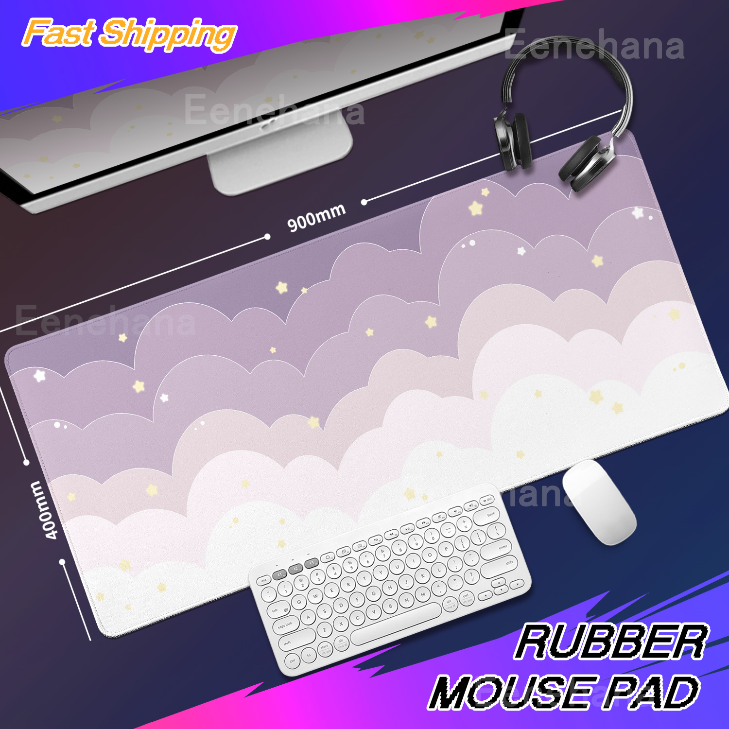 Light Blue Pink Clouds Desk Ma - Korean Desk Setup review and price