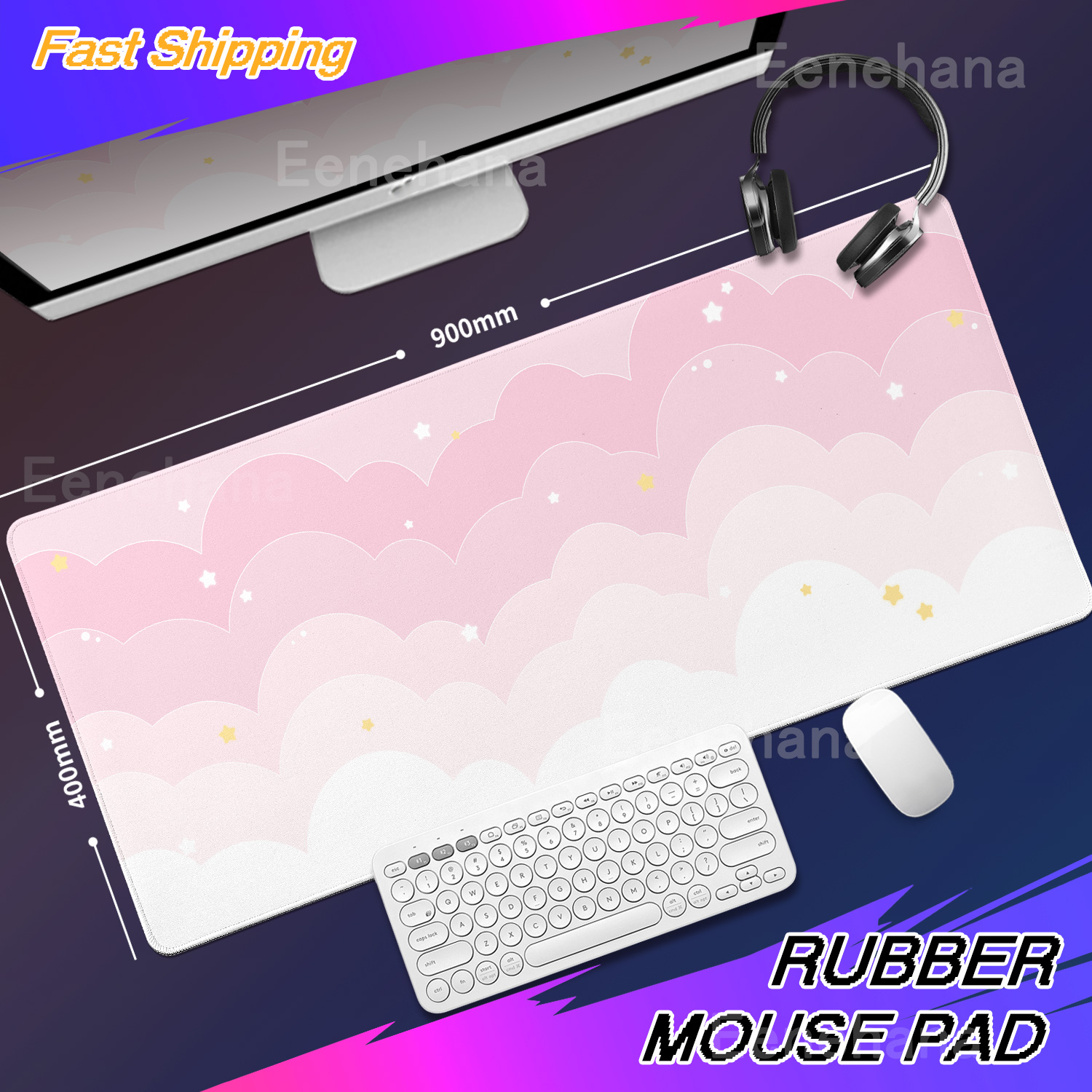 Light Blue Pink Clouds Desk Ma - Korean Desk Setup review and price